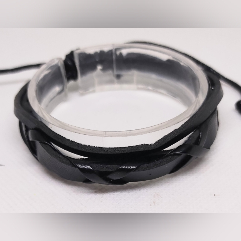 Men's Bracelet Leather Layered Black NEW f38